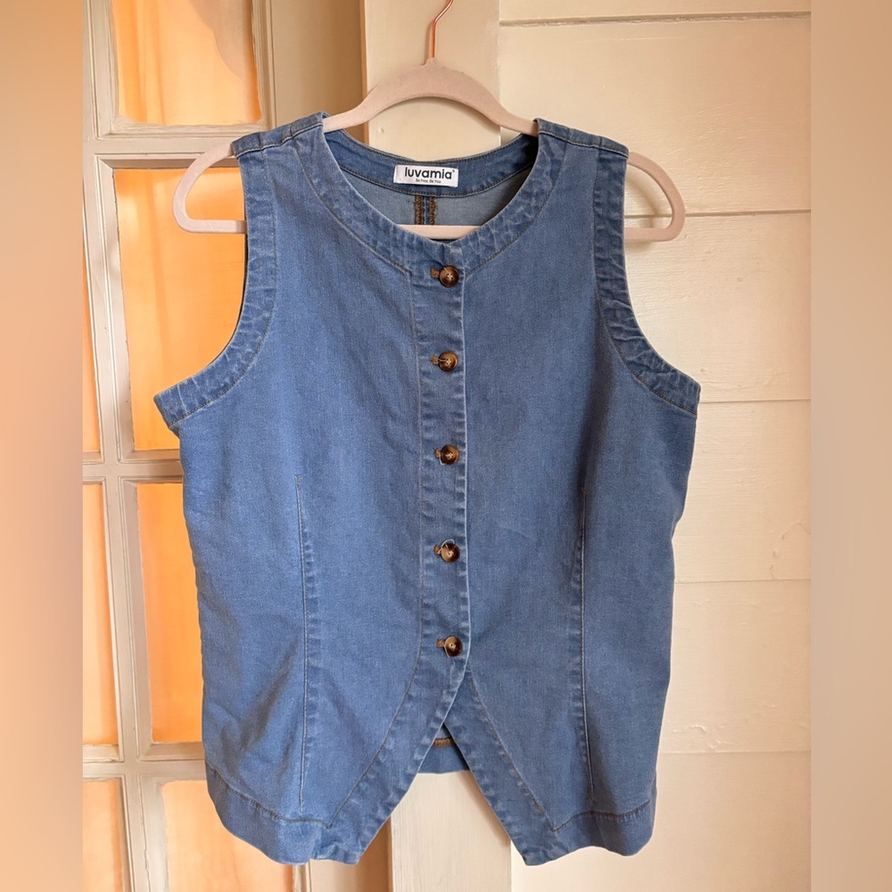 Luvamia Denim Button Vest - Light Blue
